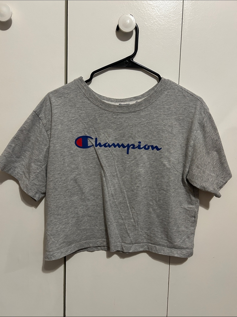 Champion Gray Crop Tee with Blue & Red Logo